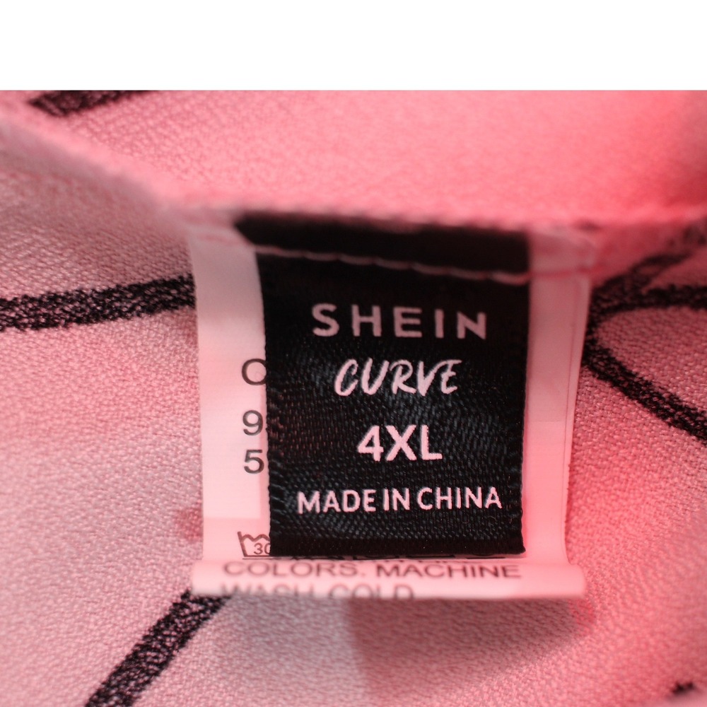 Shein Curve Pink Abstract Face Print Button Front Blouse 4XL (Fits XL XXL) - Picture 4 of 7